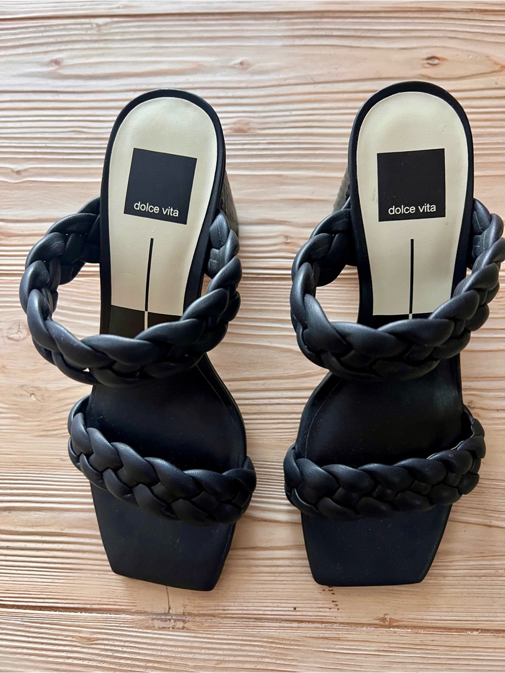 Dolce Vita Paily Braided Strap Heeled Sandals Black Slip On